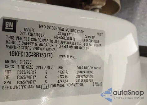 2008 GMC Yukon Sle from USA, damaged, VIN 1GKFC13C48R153179